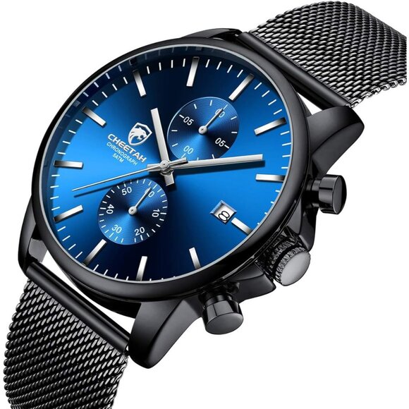 ⚡Black Men’s Watch Fashion Sport Quartz Analog Mesh Stainless Steel Waterproof - Picture 2 of 7